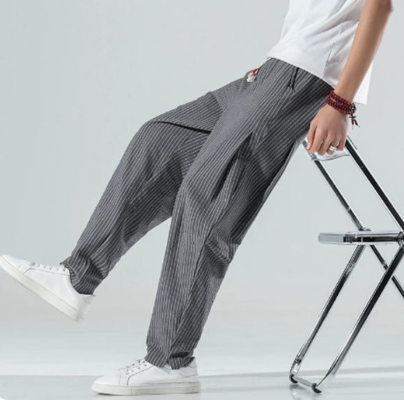 Linnen Zomerbroek met Krijtstreep - Elastische Taille Heren