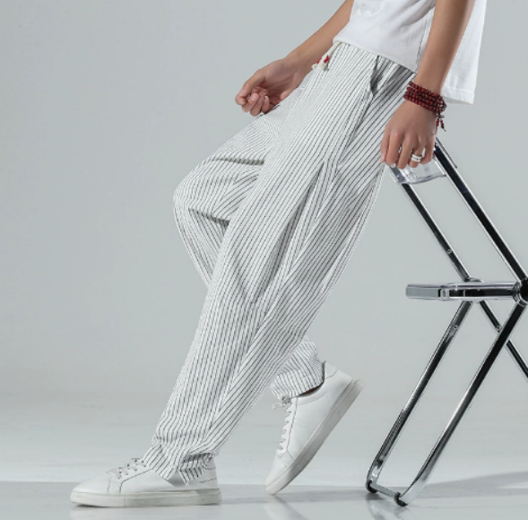 Linnen Zomerbroek met Krijtstreep - Elastische Taille Heren