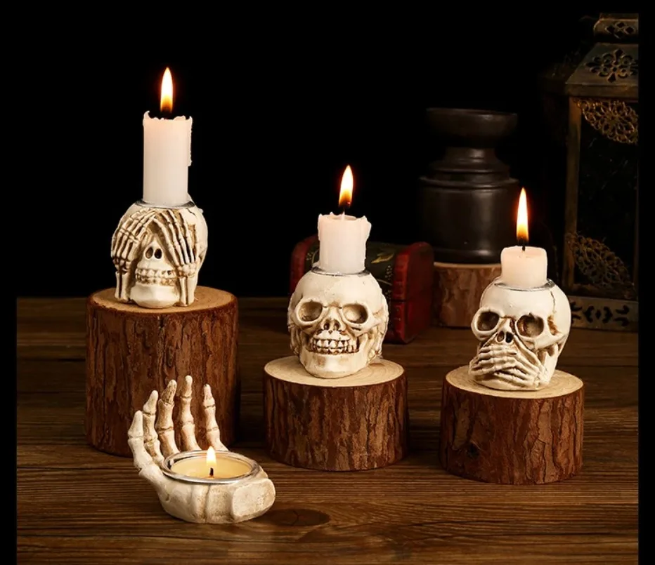 Gotische Schedelkandelaar Set - 3-delige Halloween Decoratie