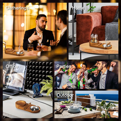 CigarOak Asbak met Whiskeyhouder – Luxe Houten Tray voor Sigarenliefhebbers