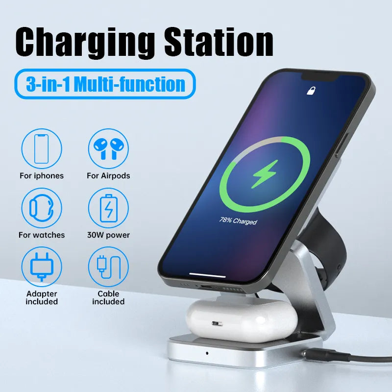 Vouwbare 3-in-1 Magnetische Draadloze Oplaadstation