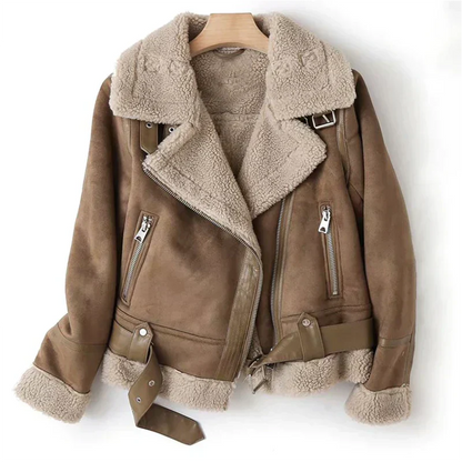 Levana dames leren jas met sherpa voering – Warm, stijlvol en duurzaam – Perfect voor herfst en winter
