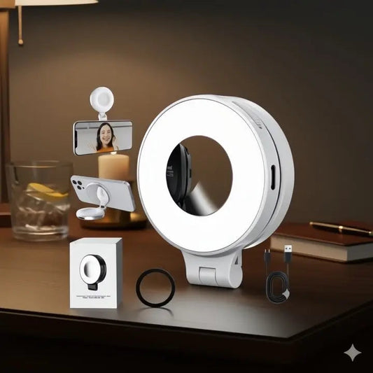 LumiClip Draagbare Selfie-Ringlamp met Klem – Magnetisch en Oplaadbaar