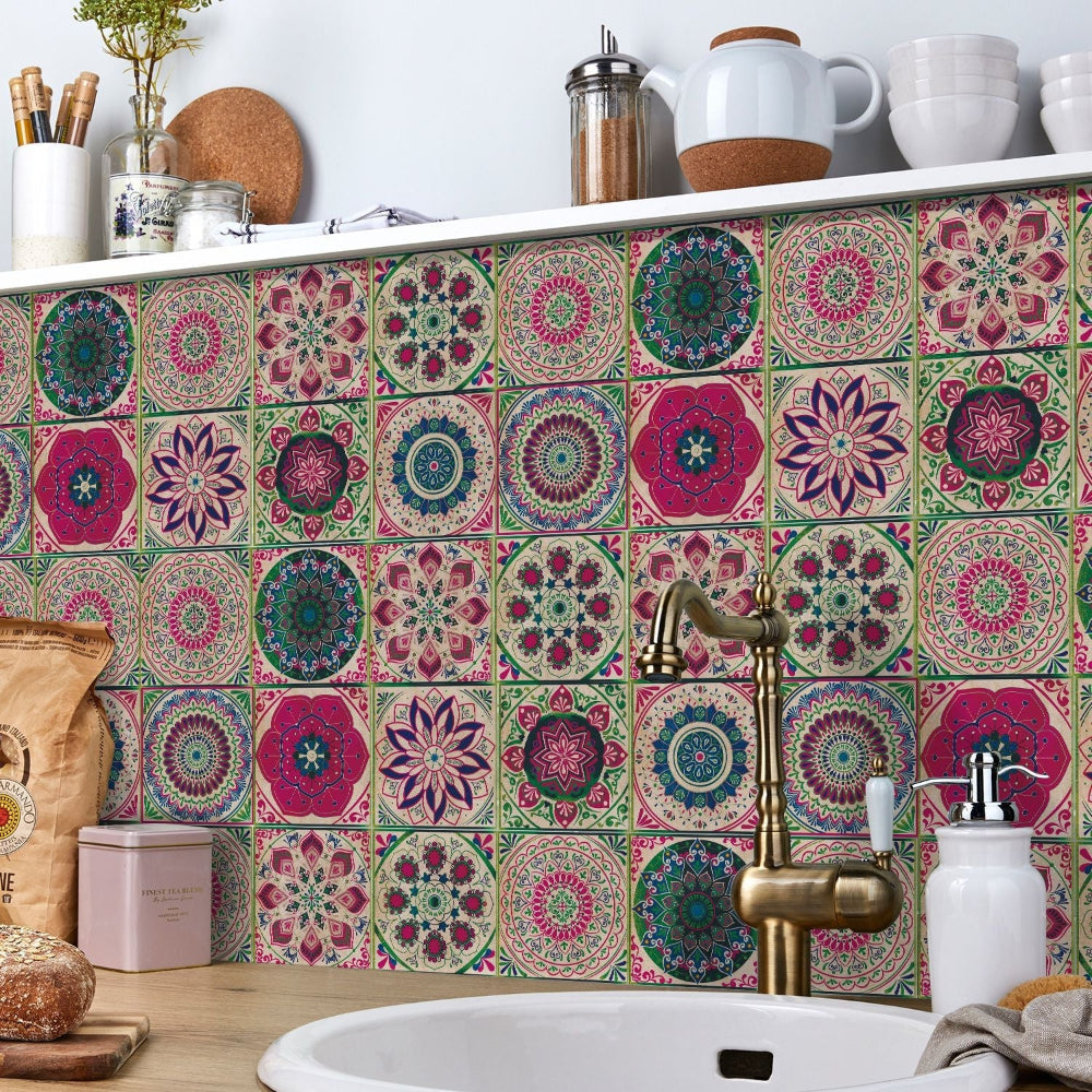 Mandala Tegelstickers Portugees - Zelfklevend Set van 24 Stuks voor Keuken en Badkamer