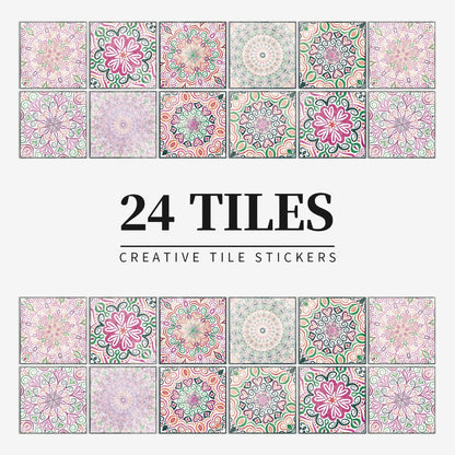 Mandala Tegelstickers Portugees - Zelfklevend Set van 24 Stuks voor Keuken en Badkamer