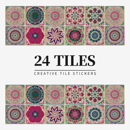 Mandala Tegelstickers Portugees - Zelfklevend Set van 24 Stuks voor Keuken en Badkamer