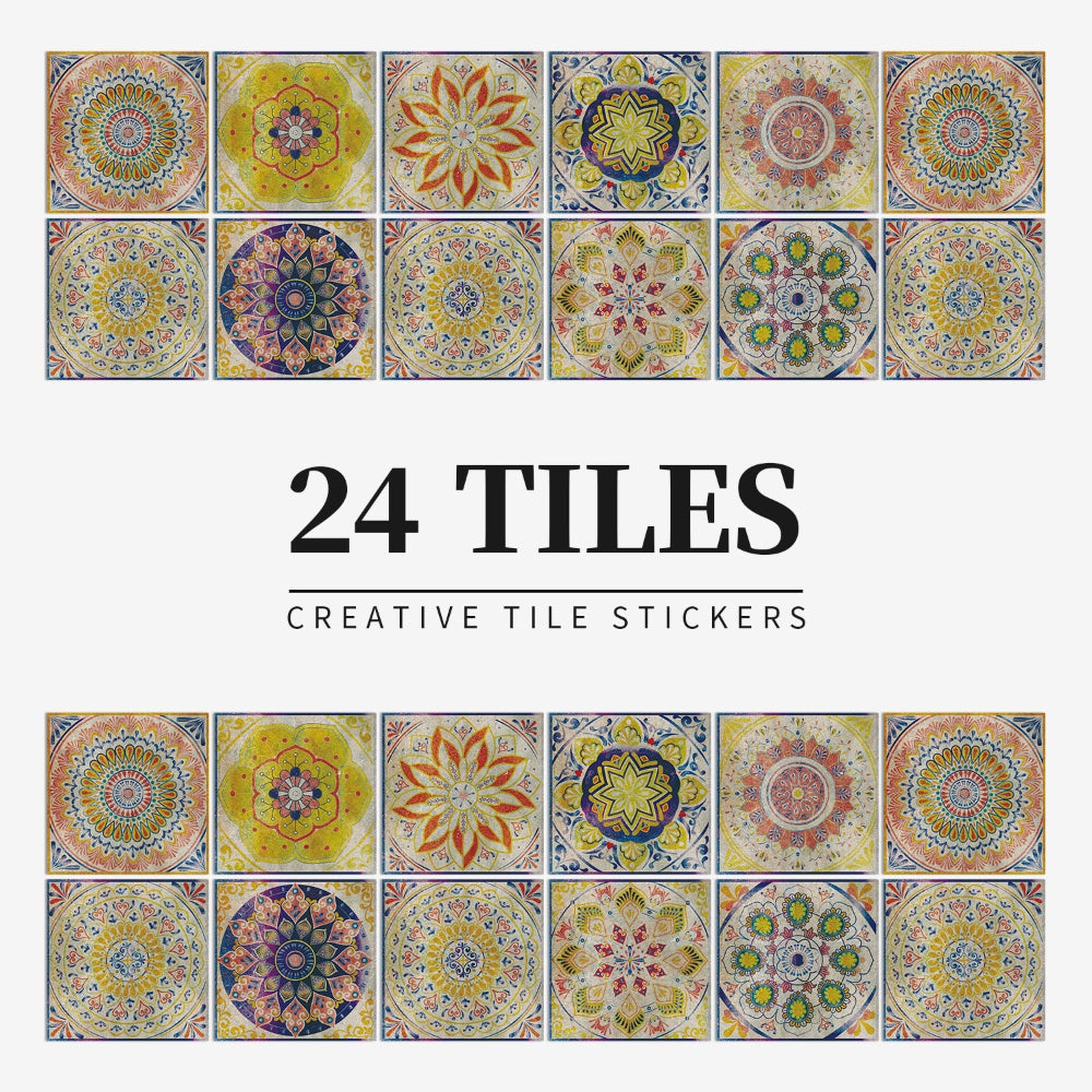 Mandala Tegelstickers Portugees - Zelfklevend Set van 24 Stuks voor Keuken en Badkamer