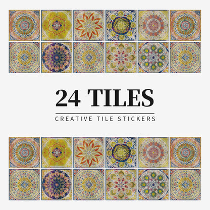 Mandala Tegelstickers Portugees - Zelfklevend Set van 24 Stuks voor Keuken en Badkamer