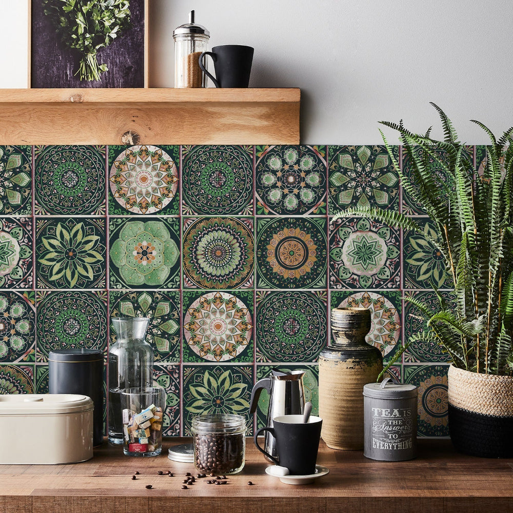 Mandala Tegelstickers Portugees - Zelfklevend Set van 24 Stuks voor Keuken en Badkamer