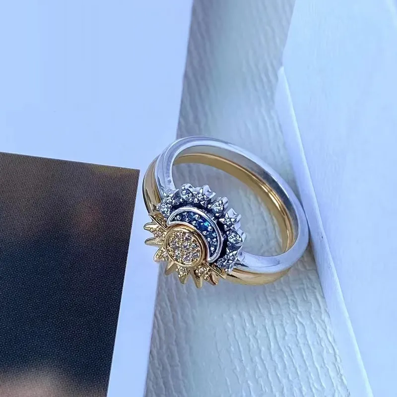 Lunara ZonneMaan Ringenset – 925 Zilver en Kristal met Hemels Design voor Vrouwen