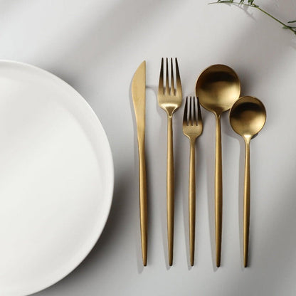 Minimalistisch Bestekset 20-Delig - RVS met Gouden Coating