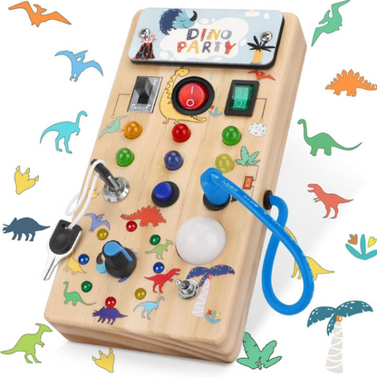 Montessori Houten Activiteitenbord met 8 LED-schakelaars - Zintuiglijke Speelgoed en Reis Speelgoed voor Baby's en Peuters vanaf 1+ Jaar