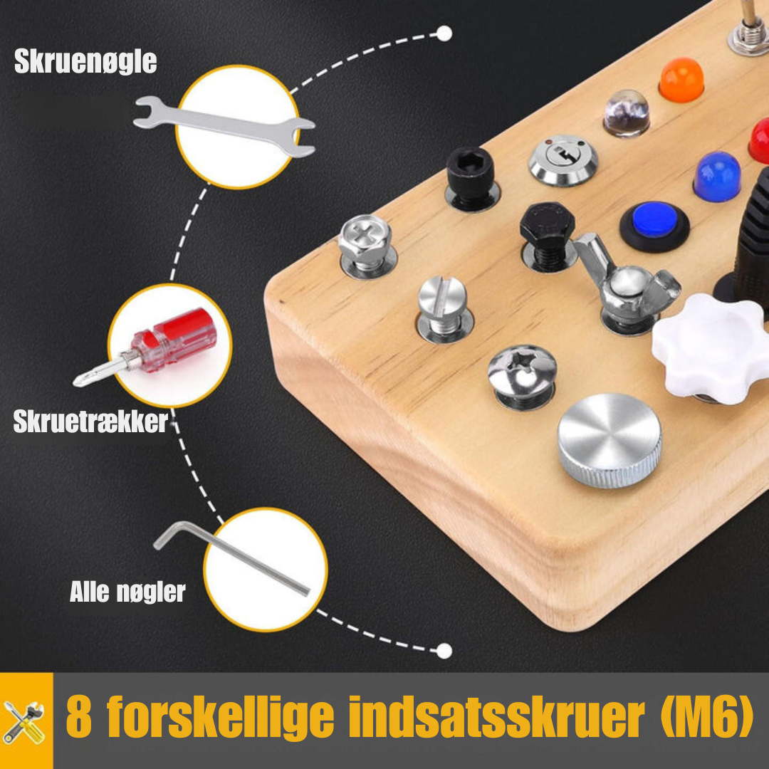 Montessori Houten Activiteitenbord met 8 LED-schakelaars - Zintuiglijke Speelgoed en Reis Speelgoed voor Baby's en Peuters vanaf 1+ Jaar