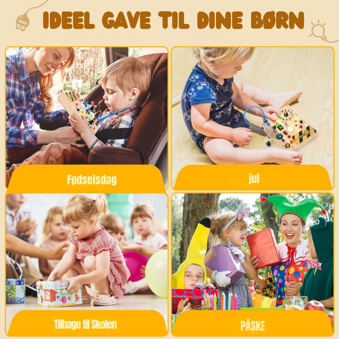 Montessori Houten Activiteitenbord met 8 LED-schakelaars - Zintuiglijke Speelgoed en Reis Speelgoed voor Baby's en Peuters vanaf 1+ Jaar