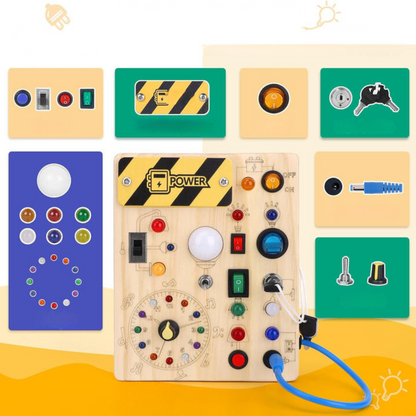 Montessori Houten Activiteitenbord met 8 LED-schakelaars - Zintuiglijke Speelgoed en Reis Speelgoed voor Baby's en Peuters vanaf 1+ Jaar