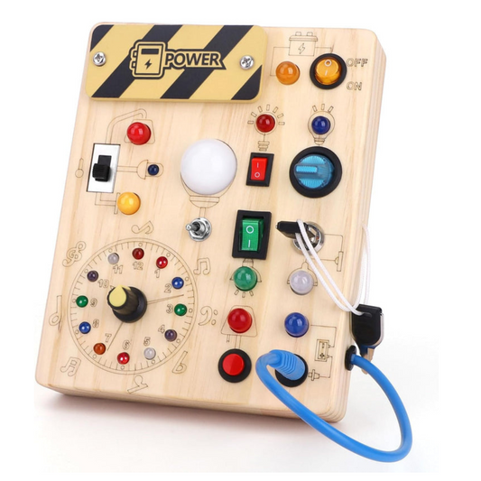 Montessori Houten Activiteitenbord met 8 LED-schakelaars - Zintuiglijke Speelgoed en Reis Speelgoed voor Baby's en Peuters vanaf 1+ Jaar