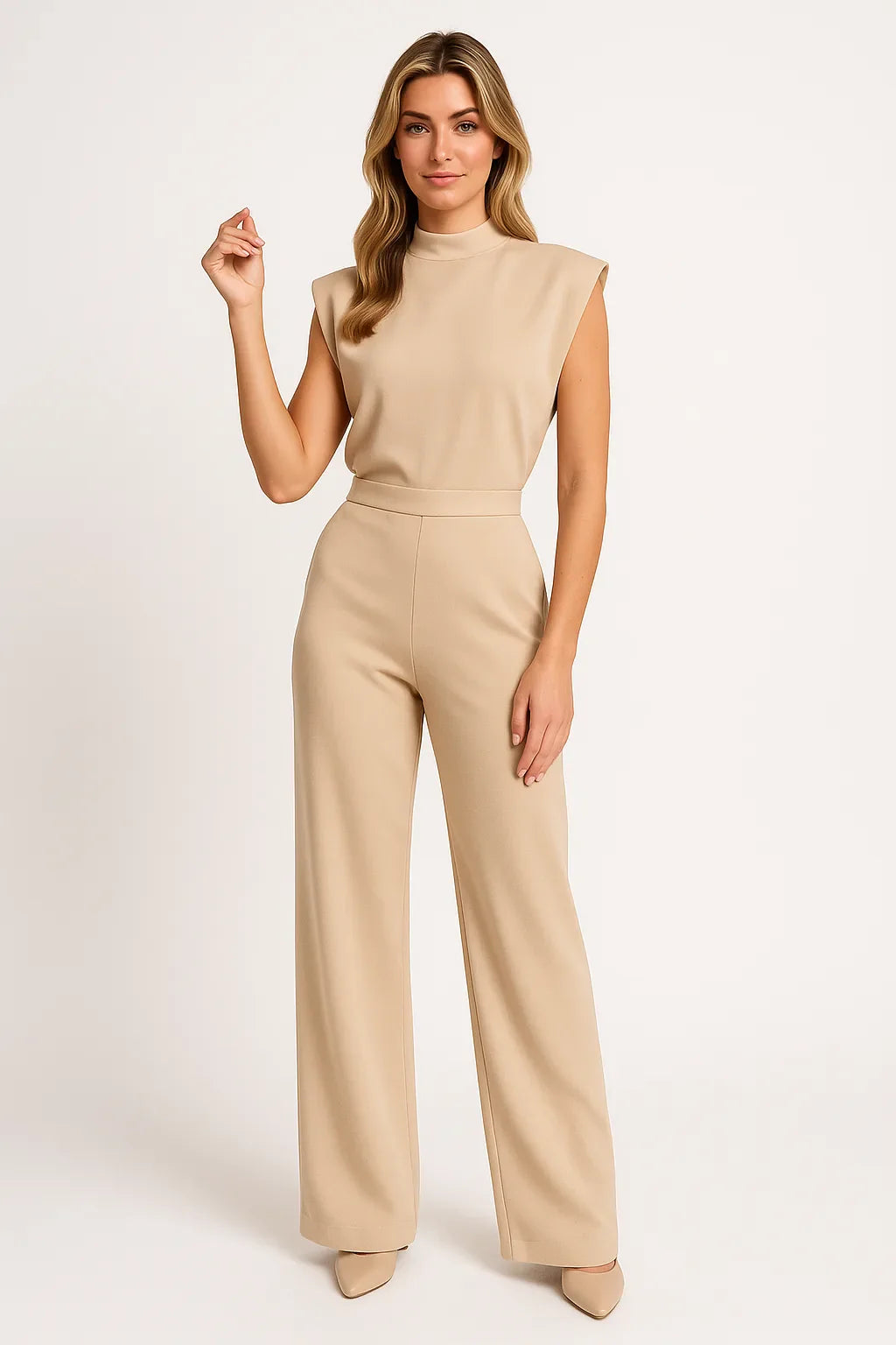 Dames Satijnlook Mouwloze Jumpsuit met Wijde Pijpen