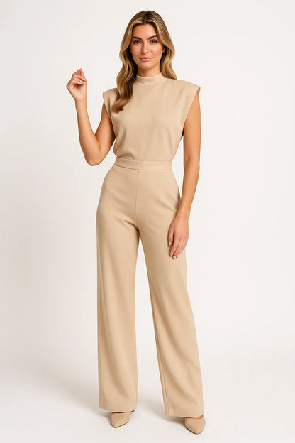 Dames Satijnlook Mouwloze Jumpsuit met Wijde Pijpen
