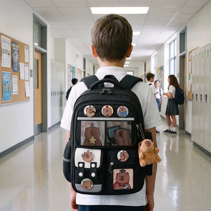 Capibara-schoolrugzak met praktische vakken en speels ontwerp