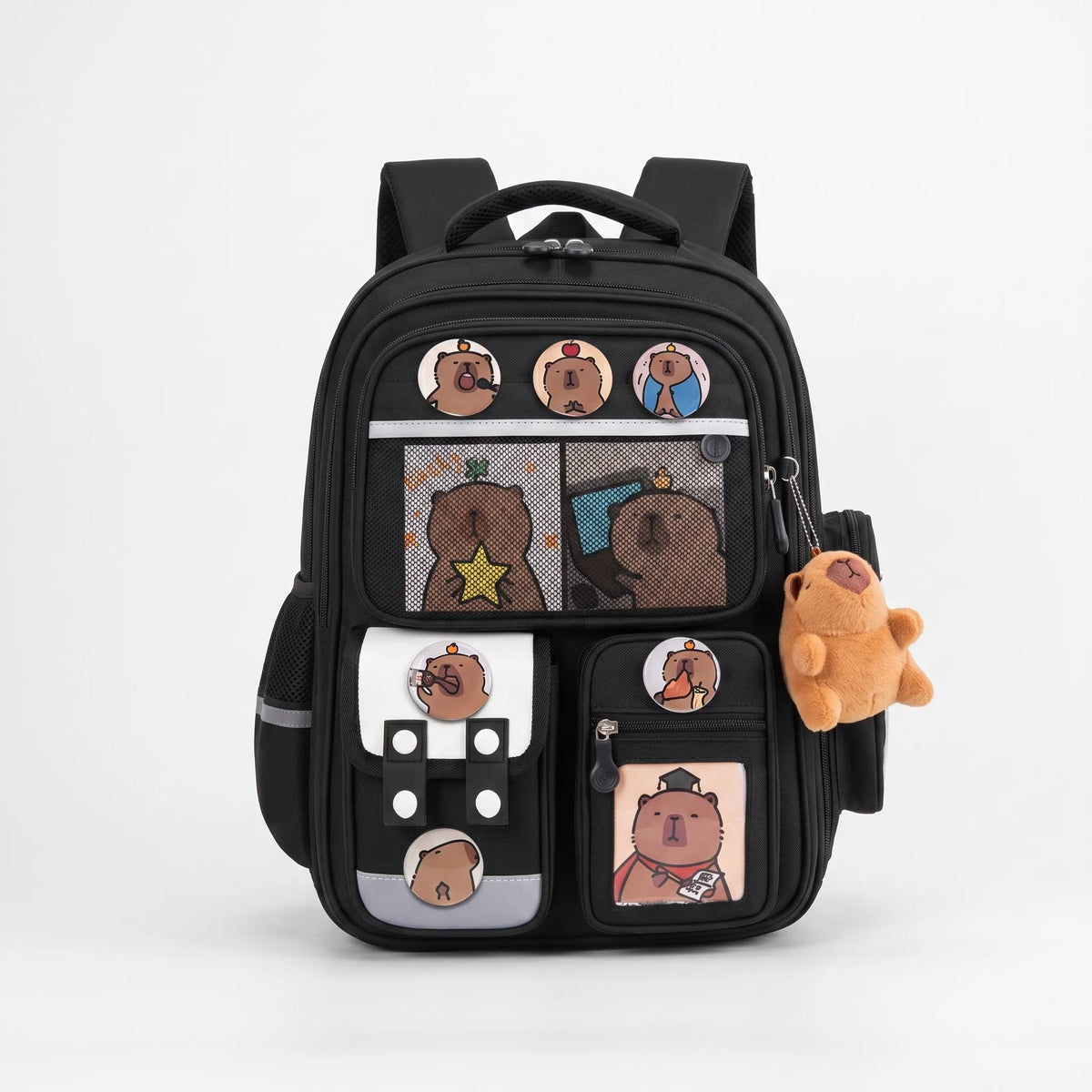 Capibara-schoolrugzak met praktische vakken en speels ontwerp