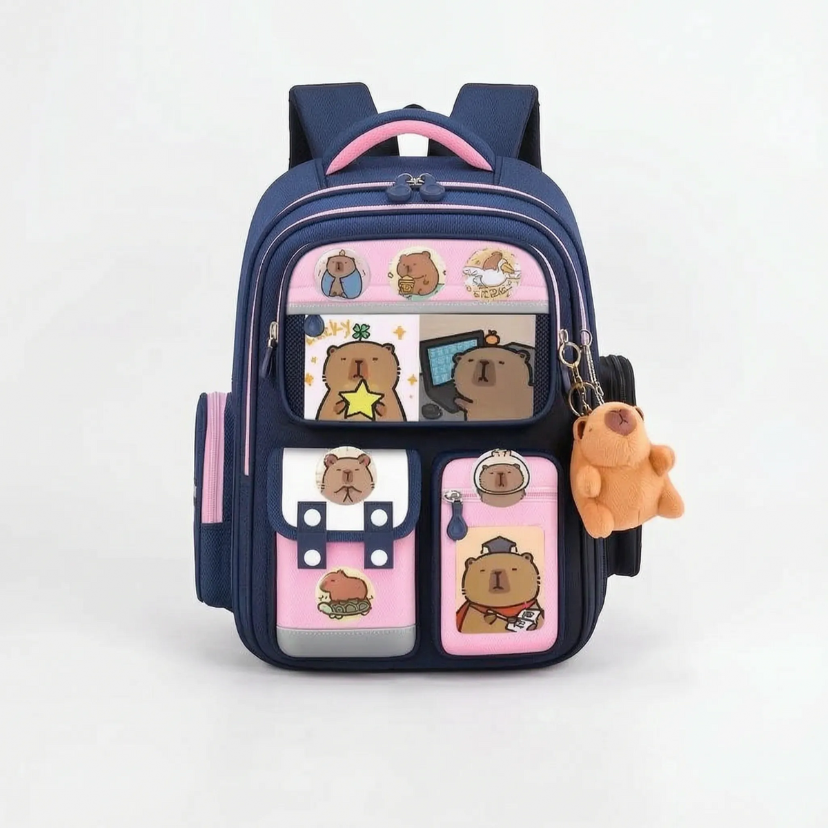 Capibara-schoolrugzak met praktische vakken en speels ontwerp