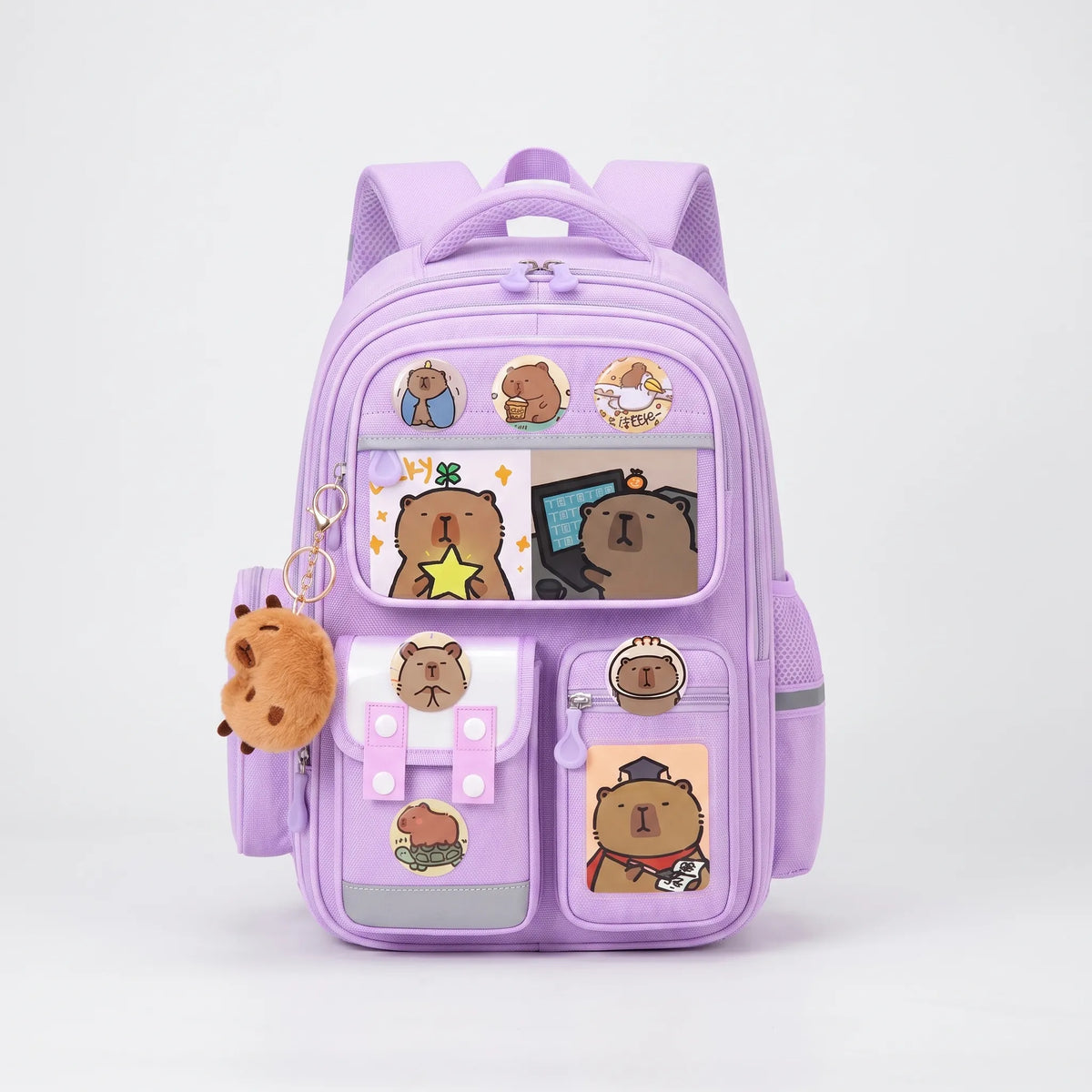Capibara-schoolrugzak met praktische vakken en speels ontwerp