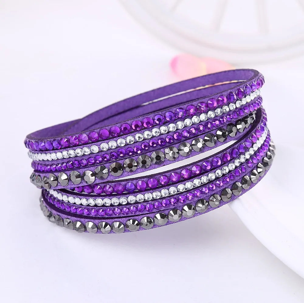 GlansWrap Wikkelarmband – Luxe Meerlaagse Leren Armband met Rhinestones