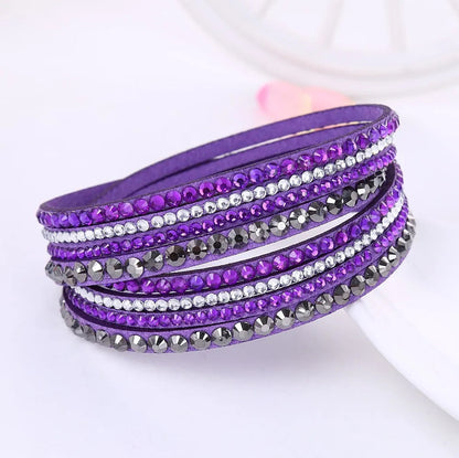 GlansWrap Wikkelarmband – Luxe Meerlaagse Leren Armband met Rhinestones