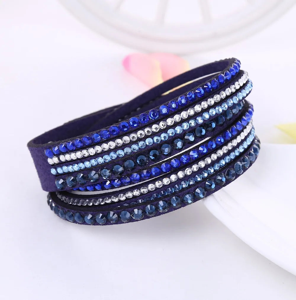 GlansWrap Wikkelarmband – Luxe Meerlaagse Leren Armband met Rhinestones