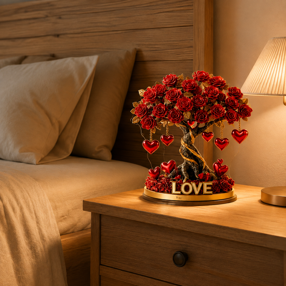 Kristallen Rozenboom Hartdecoratie met Gouden Basis – Romantische 2D Acryl Decoratie