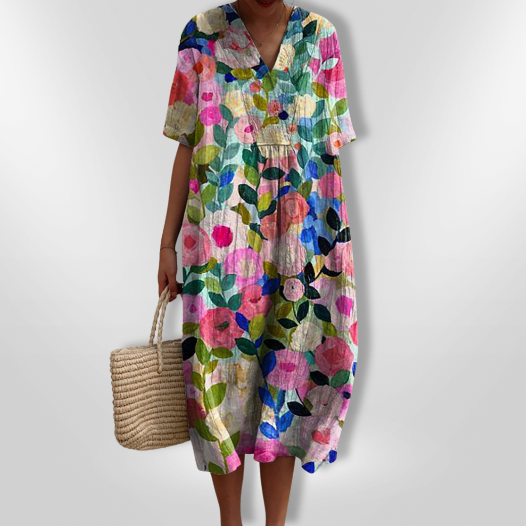 FloraLuna – Zomerse Damesjurk met Bloemenprint en V-hals