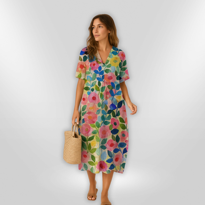 FloraLuna – Zomerse Damesjurk met Bloemenprint en V-hals