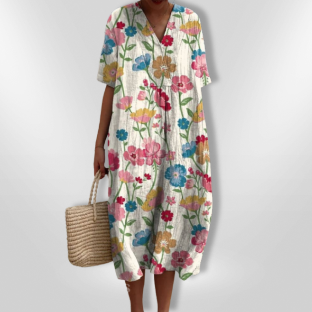 FloraLuna – Zomerse Damesjurk met Bloemenprint en V-hals