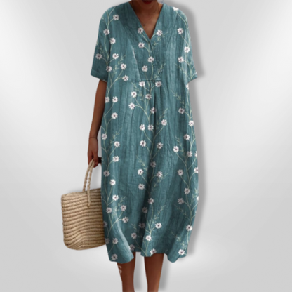 FloraLuna – Zomerse Damesjurk met Bloemenprint en V-hals