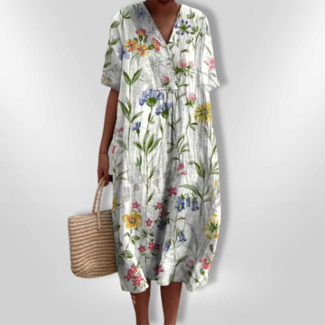 FloraLuna – Zomerse Damesjurk met Bloemenprint en V-hals