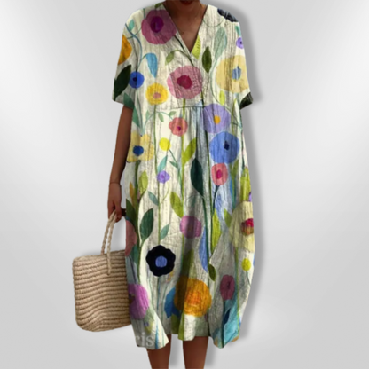 FloraLuna – Zomerse Damesjurk met Bloemenprint en V-hals