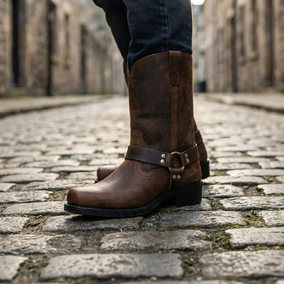 Handgemaakte Vintage Western Laarzen Heren met Harness – Cognac, Eiken of Zwart