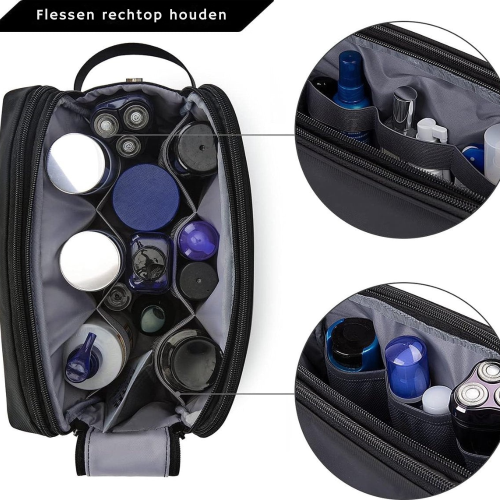 Reisvast Heren Toilettas met Dubbele Ritssluiting en Grote Opbergruimte