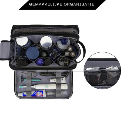 Reisvast Heren Toilettas met Dubbele Ritssluiting en Grote Opbergruimte