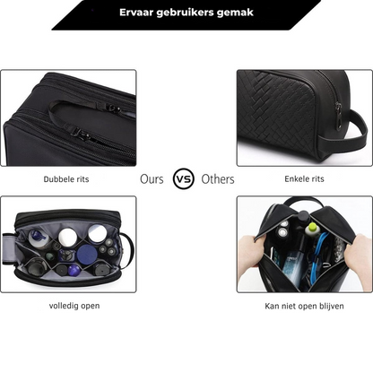 Reisvast Heren Toilettas met Dubbele Ritssluiting en Grote Opbergruimte