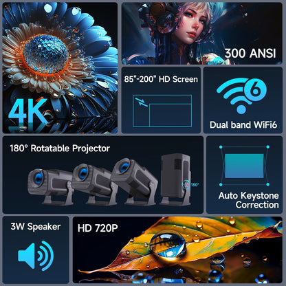 CineBeam 4K Mini Projector – Draagbare Thuisbioscoop met 180° Rotatie