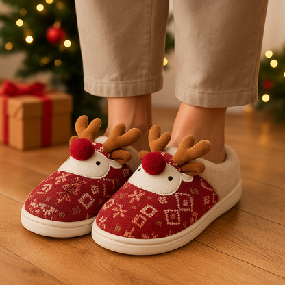 Nordora Winter Slippers – Warme Slippers met Rendiermotief voor Feestelijke Gezelligheid
