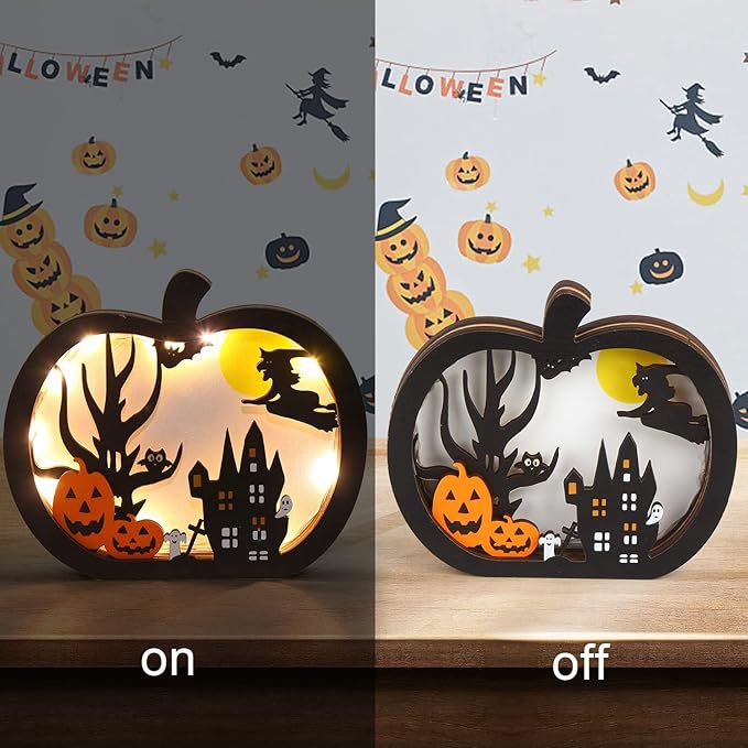 Houten decoratieset driedimensionale Halloween schaduwdozen met LED-verlichting en meerlagige motieven