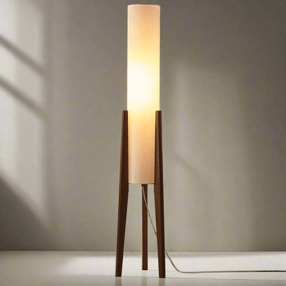 HoutLicht – Vloerlamp van Massief Walnoot met Stoffen Kap | Scandinavisch Design