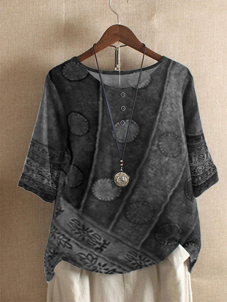 BohoFlair – Dames Vintage Blouse met Losse Pasvorm en Kleurrijk Patroon