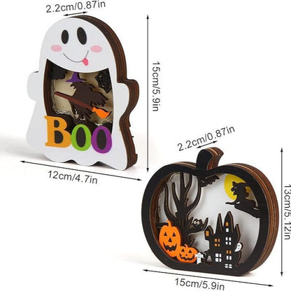 Houten decoratieset driedimensionale Halloween schaduwdozen met LED-verlichting en meerlagige motieven