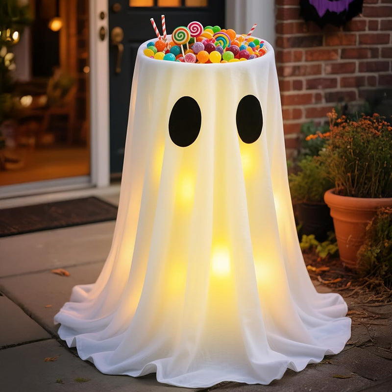 Gloeiende Halloween snoepkom met spookomslag en LED-interieurverlichting