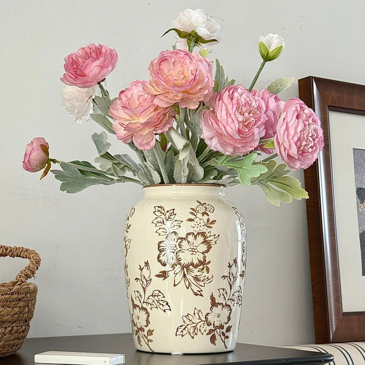 Bloemenpatroon Keramische Vaas - 21,8 cm Decoratief