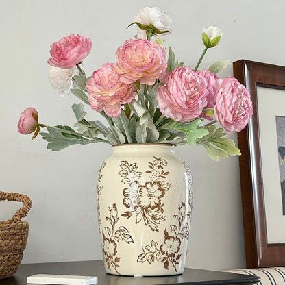 Bloemenpatroon Keramische Vaas - 21,8 cm Decoratief