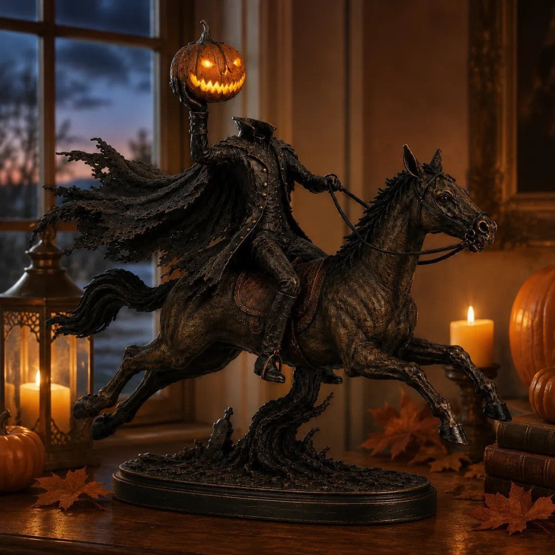 Decoratieve Halloweenfiguur op paard met pompoen Kalsten